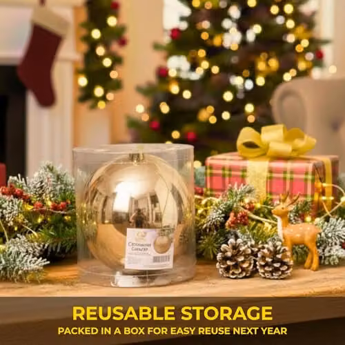 Shatchi Round Plastic Christmas Bauble in Gold and Beige, Diameter: 20 cm – 3