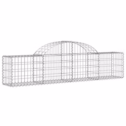 vidaXL Set of 2 Arched Gabion Baskets in Silver Galvanised Steel, W/D/H: 200 x 30 x 40/60 cm