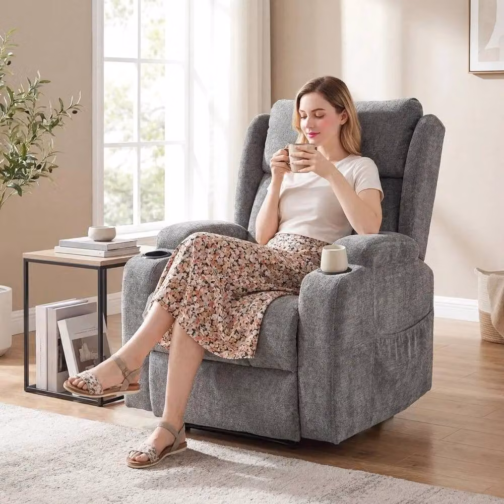 FORGEVIO Grey Fabric Power Recliner Chair with Massage, Heat and Lift Assist – 6