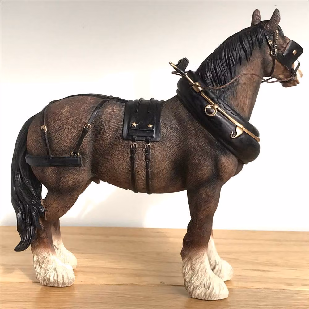 Leonardo Animal Crackers Large Bay Shire Cart Heavy Horse In Harness Figurine, Brown, Length: 23 cm – 6