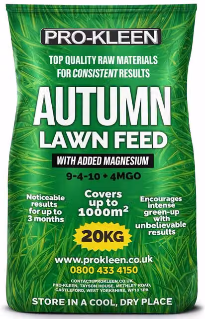 ProKleen Autumn Lawn Feed Slow Release Granulate Fertiliser, 20kg, NPK 9-4-10 – 5