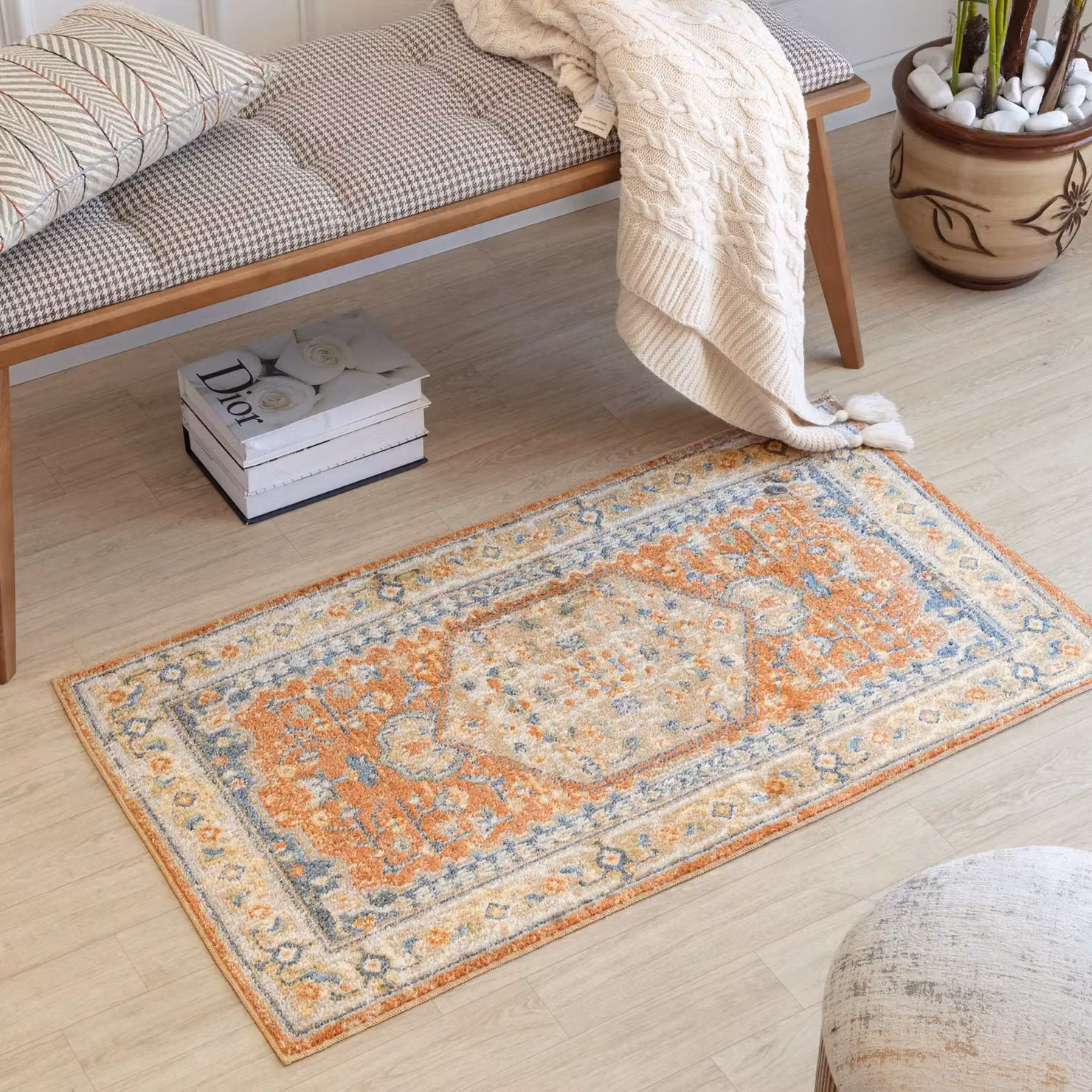 Livabliss Lilian Washable Round Vintage Boho Living and Dining Rug in Burnt Orange and Brown, Diameter: 200 cm – 2