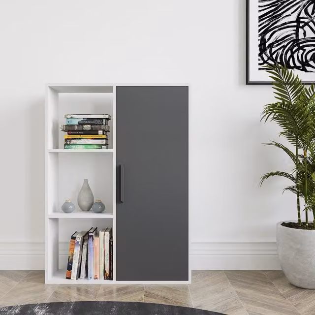 Decorotika Patrick Modern MDF Bookcase in Grey and White, Height: 125 cm