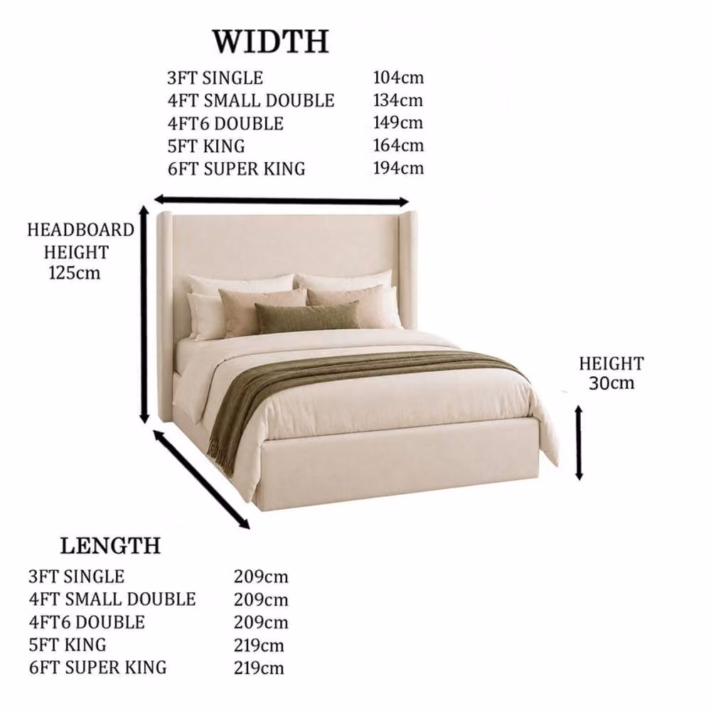 Desire Deco Lynx Wingback Upholstered Bed Frame in Beige, Small Double, W/D/H: 120 x 200 cm – 2