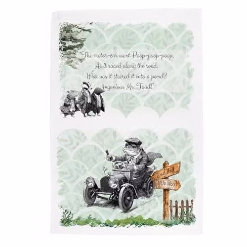 Purely Home The Wind in the Willows Mr. Toad's Car Cotton Tea Towel, Green, W: 67 cm, H: 45 cm – 1