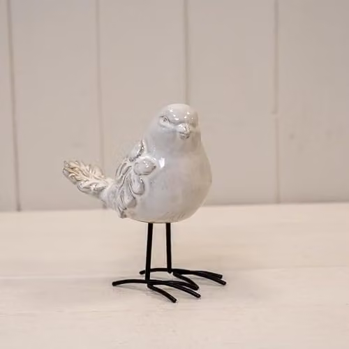 Gift Company Ceramic Bird Tabletop Ornament in Grey, Beige and White