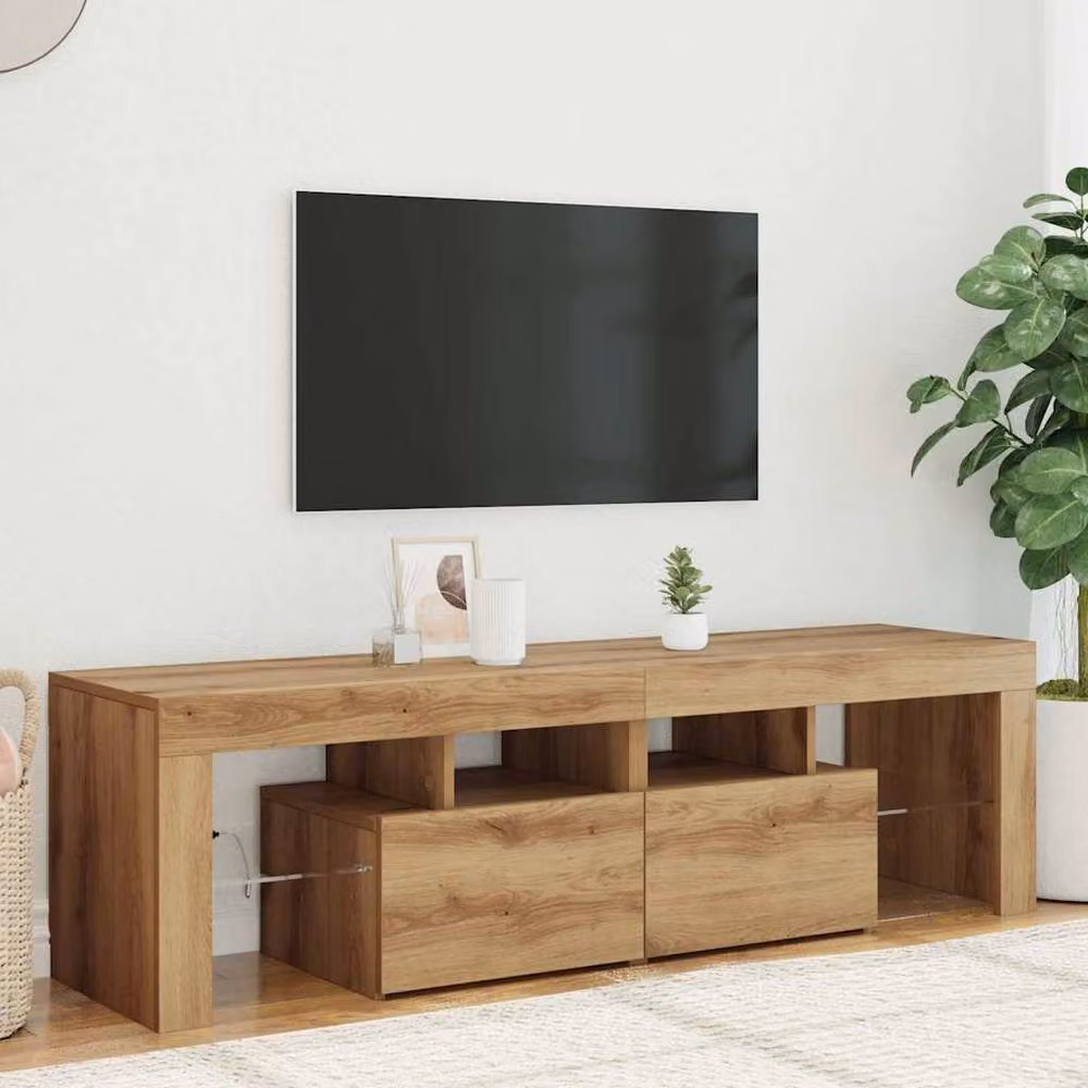 Berkfield Home Artisan Oak TV Cabinet with Integrated LED Lights, Brown, W: 140 cm, D: 36.5 cm, H: 40 cm – 2