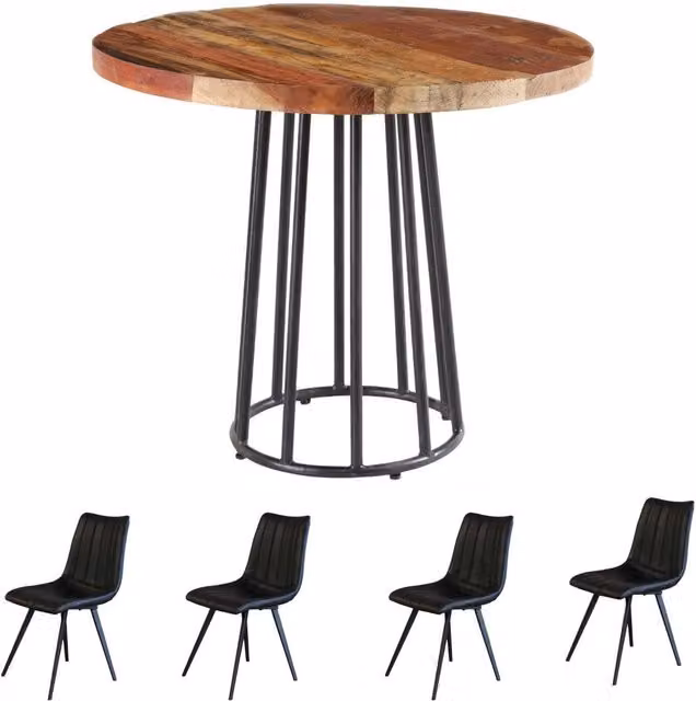 IH Design Modern Square Wooden Dining Table Set with 4 Chairs in Multicolour and Brown