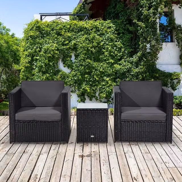 Outsunny Modern 2 Seater Rattan Patio Sofa and Table Set in Black