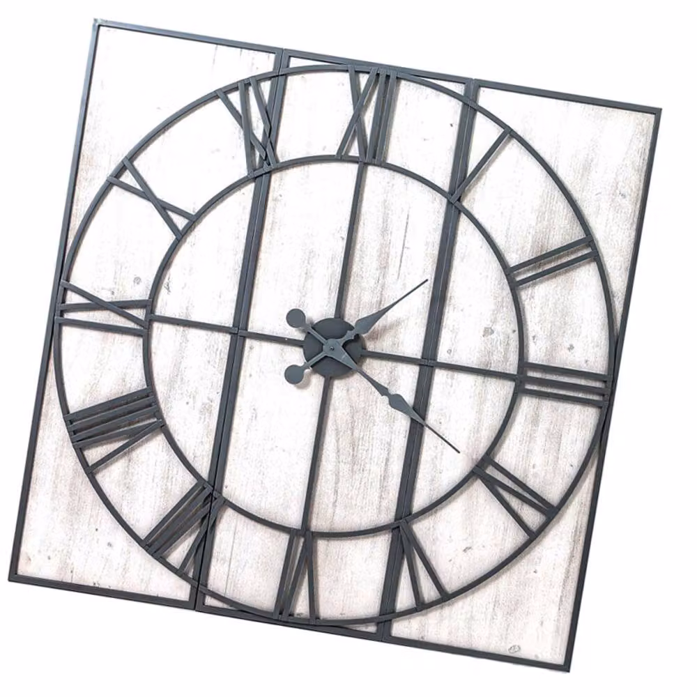 Lemon Pavilion Furniture and Decor Roza Panelled Wall Clock in Silver and Grey, Metal and Wood, W112 x H112 cm – 2