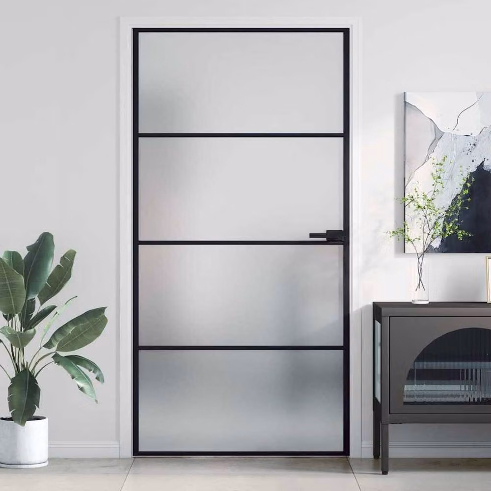 Berkfield Home Slim Interior Door in Black with Tempered Glass and Aluminium, W: 102.5 cm, H: 201.5 cm – 2