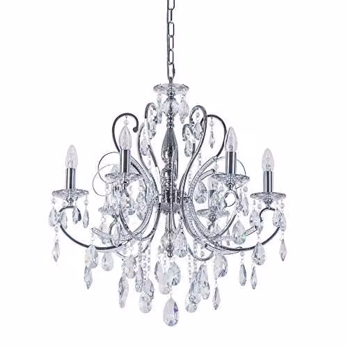 Netlighting Classic Crystal Chandelier in Chrome and Silver with 6 E14 Lights