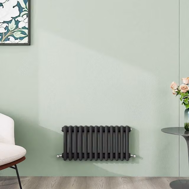 AicaBathroom Horizontal Traditional Cast Iron Style 3 Column Radiator in Anthracite Grey, W/D/H: 60.5 x 30.0 x 60.5 cm