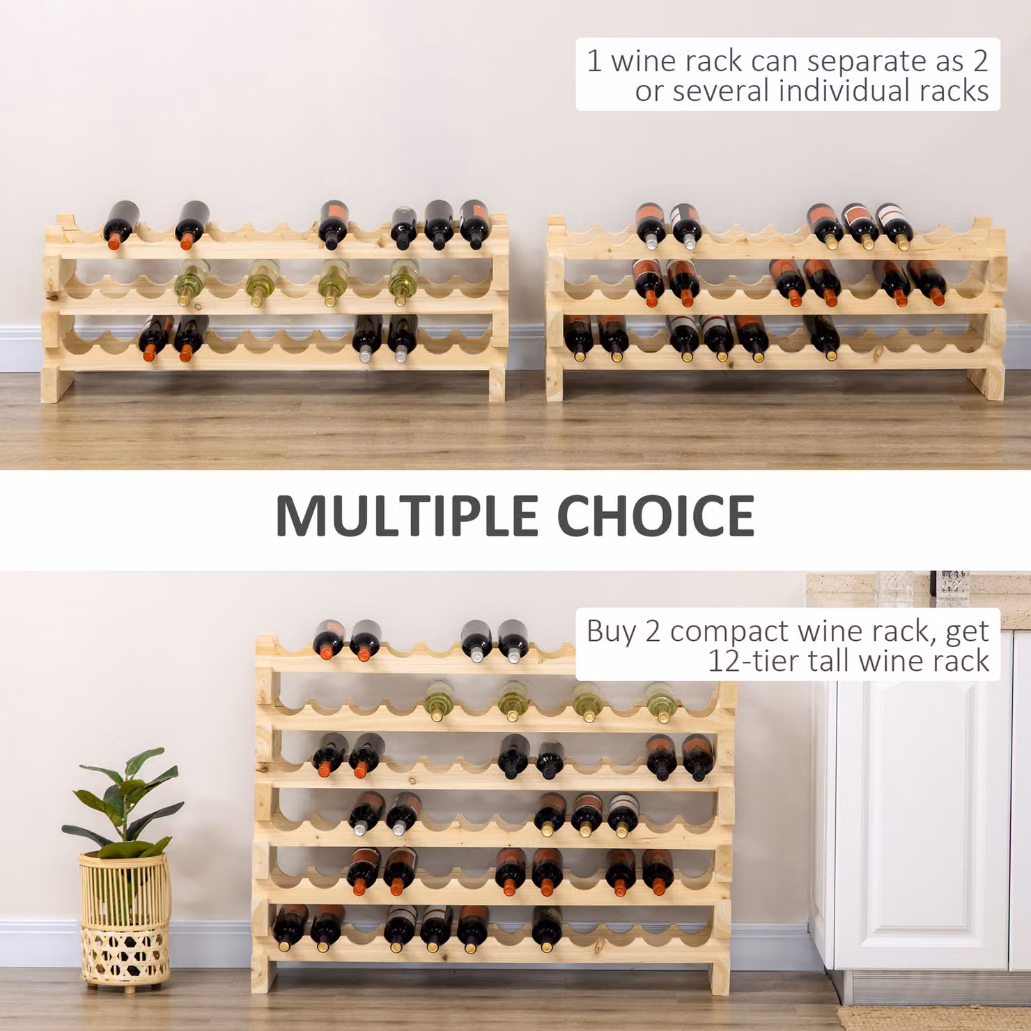 HOMCOM Set of 2 Six-Tier Rustic Fir Wood Wine Racks, Brown, 72 Bottle Capacity – 3
