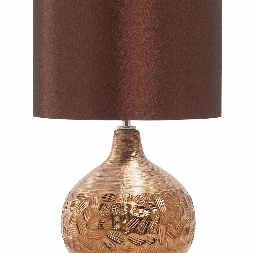 Wyld and Coco Teardrop Ceramic Table Lamp in Brown with Fabric Shade, Height: 43 cm – 2