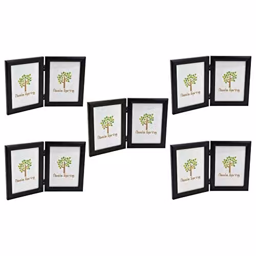 Nicola Spring Pack of 5 Black Folding 2-Photo Frames, Fits 5 x 7 Inch Photos, Freestanding Rectangular Design