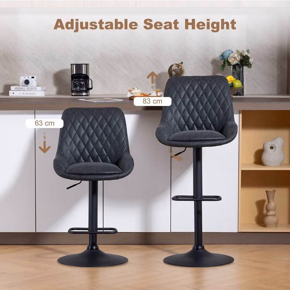 STILVORA Set of 2 Black Synthetic Leather Bar Stools with Adjustable Height and 360 Degree Swivel – 4
