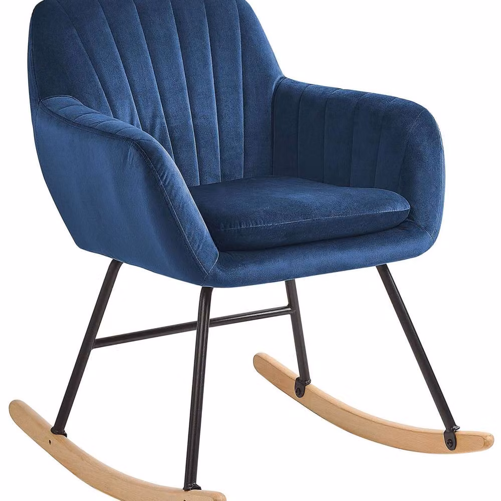 Wyld and Coco Blue Velvet Rocking Chair with Metal Frame and Wooden Runners – 2