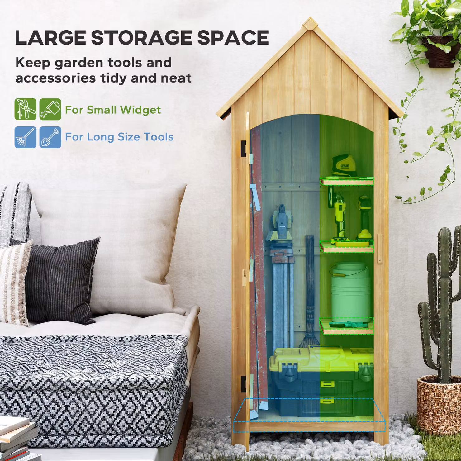 Outsunny Wooden Garden Storage Shed with 3 Shelves and Lockable Single Door, Brown, W/D/H: 77.5 x 54.2 x 179.5 cm – 4