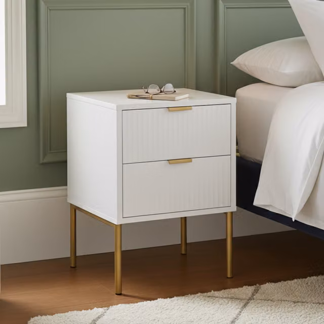 Home Treats Modern Ridged Bedroom Furniture Set in White and Gold