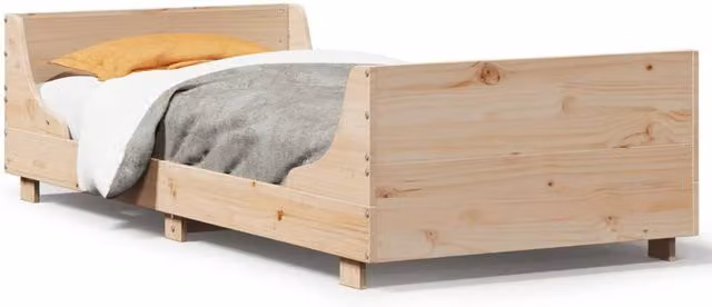 Berkfield Home Small Single Solid Wood Pine Bed Frame in Beige, W/D/H: 75 x 190 cm