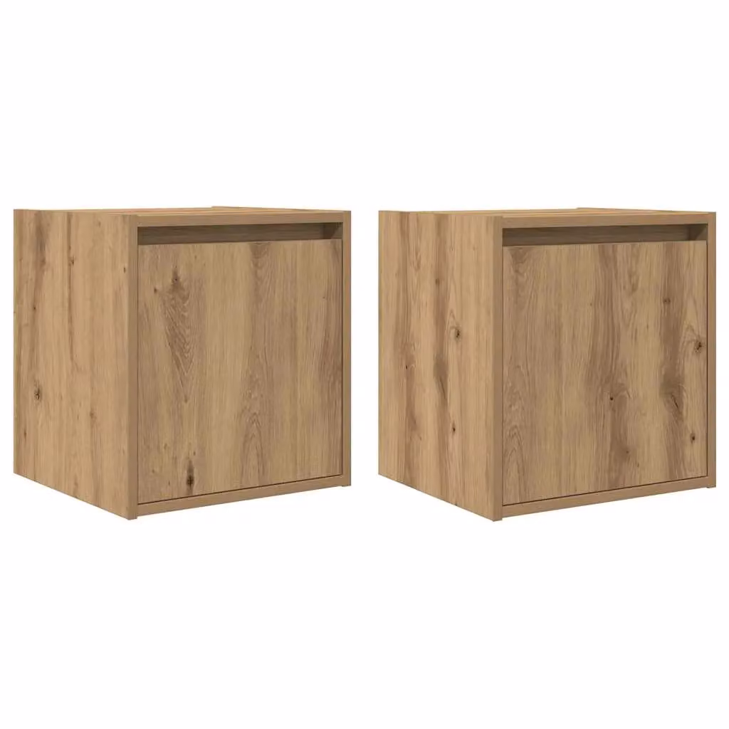 Berkfield Home Artisan Oak Wall-Mounted Bedside Cabinets, 2 Pack, Brown, W: 38 cm, D: 34 cm, H: 40 cm – 2