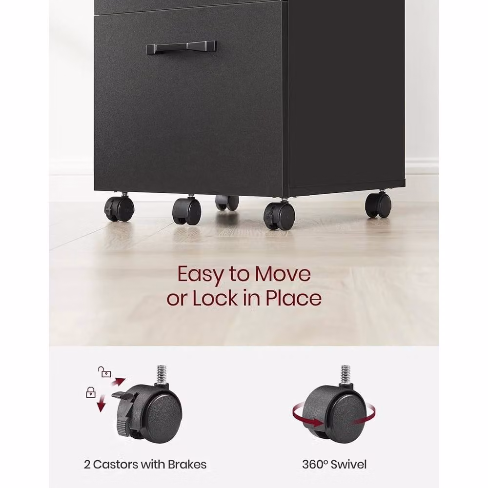ERGOVEXA Lockable 2-Drawer Metal Filing Cabinet in Black with Castors – 4