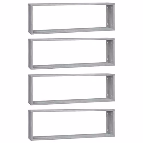 vidaXL Set of 4 Wall Mounted Cube Shelves in Grey Sonoma, W/D/H: 80 x 15.44 x 26.5 cm