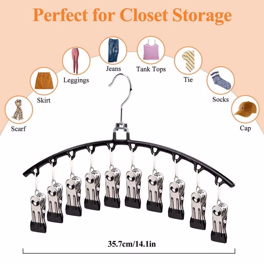 NESTLUNE 2-Piece Metal Yoga Pants Hangers with Clips in Black, W: 100 cm, D: 15 cm – 2