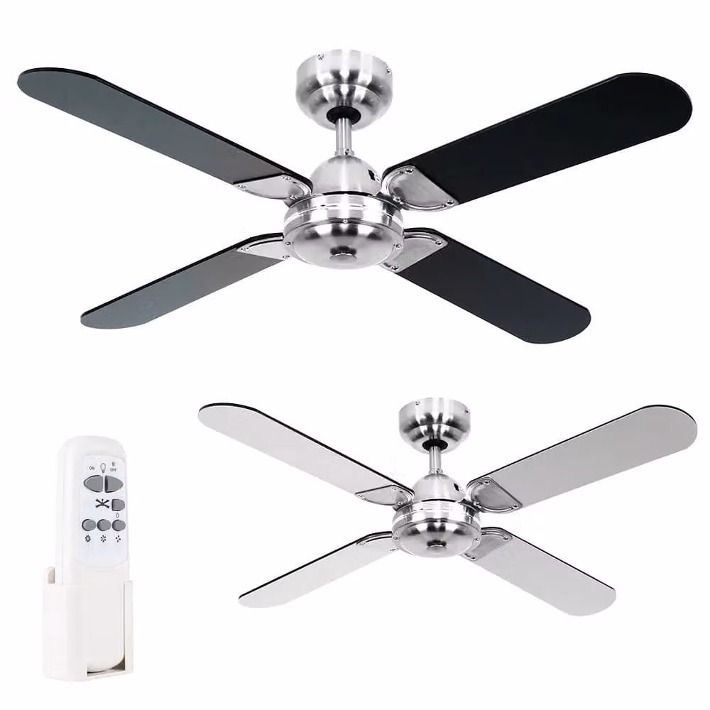ValueLights Magnum 42 inch 4 Blade Ceiling Light Fan with Remote Control in Silver and Black Chrome – 1