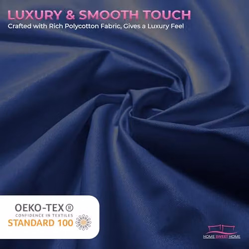 Home Sweet Home UK Plain Dyed Polycotton Duvet Cover and Pillowcase Set in Blue, Double Size, W/D/H: 200 x 140 x 48 cm – 4