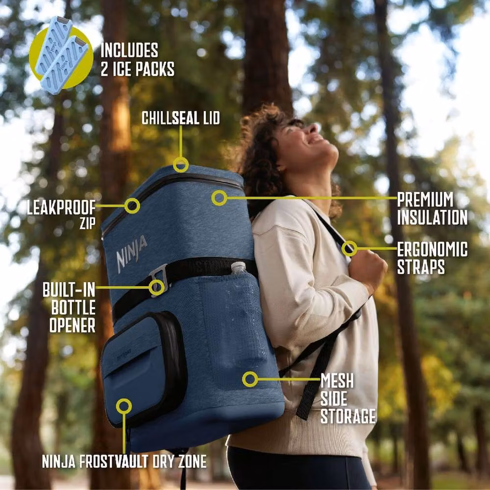 Ninja FrostVault Go 17L 24 Can Portable Soft Cooler Backpack, Blue, FF124EUUK – 6