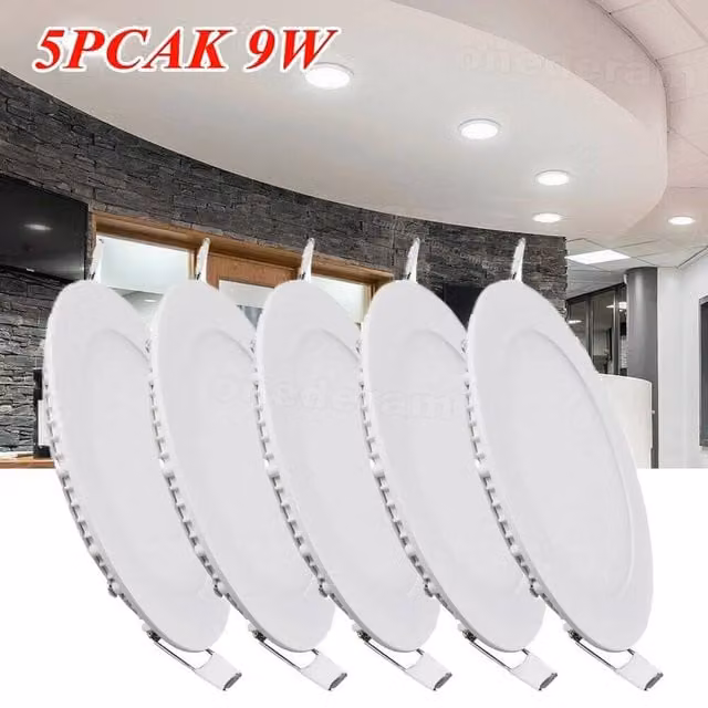 NESTLUNE 5-Pack of 5-Inch Ultra-Thin Round LED Ceiling Lights in White with Warm White Glow – 1