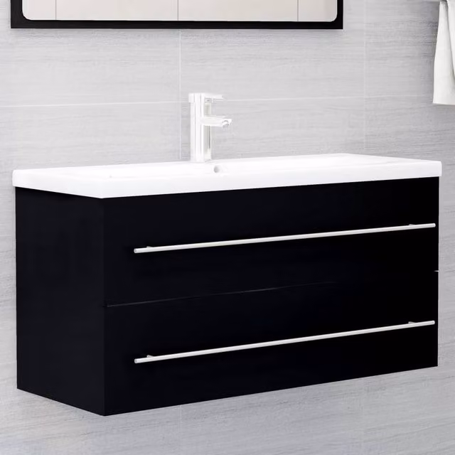 Berkfield Home Black Modern Sink Cabinet, W: 100 cm, D: 48 cm, H: 48 cm – 1