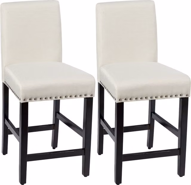 Costway 2 Pack Low Back Counter Bar Stools in Beige Fabric with Rubberwood Frame