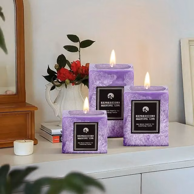 Livingandhome 3 Piece Scented Cuboid Candle Set in Purple