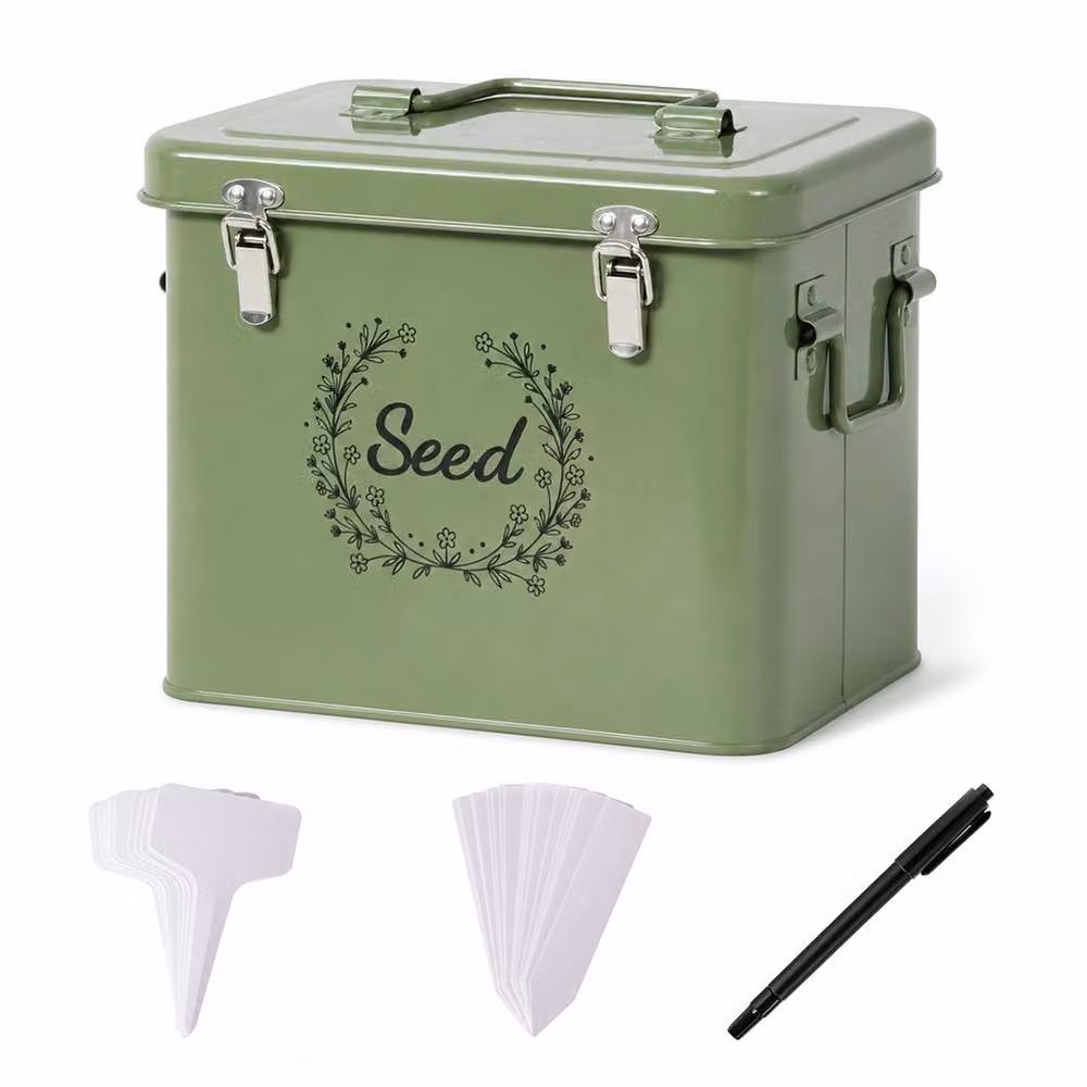 Toque Green Metal 3 Compartment Seed Storage Box Organiser with Handles – 2