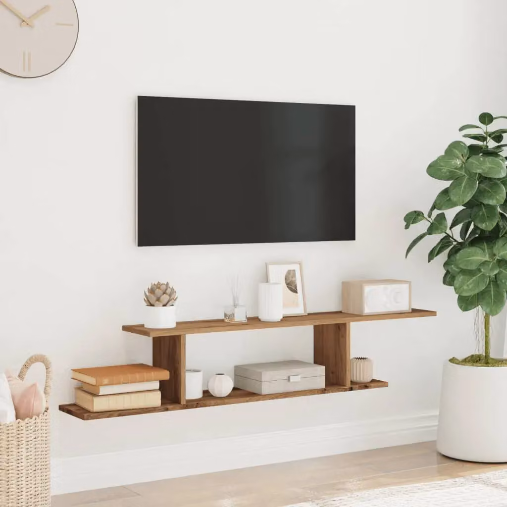 Berkfield Home Artisan Oak Wall-Mounted TV Shelf, Brown, W/D/H: 125 x 18 x 23 cm – 2