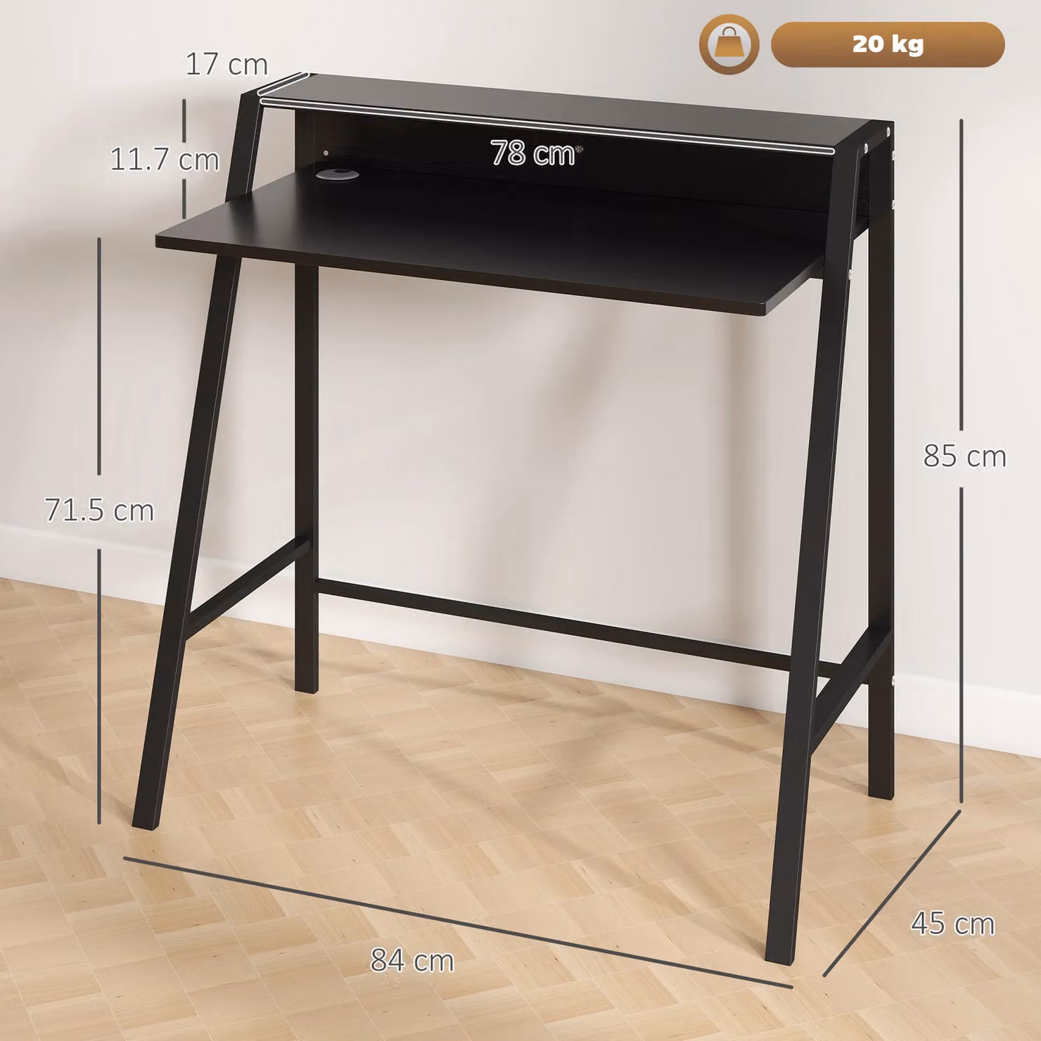 HOMCOM 2-Tier Computer Workstation with Storage Shelf and Metal Frame in Black – 3