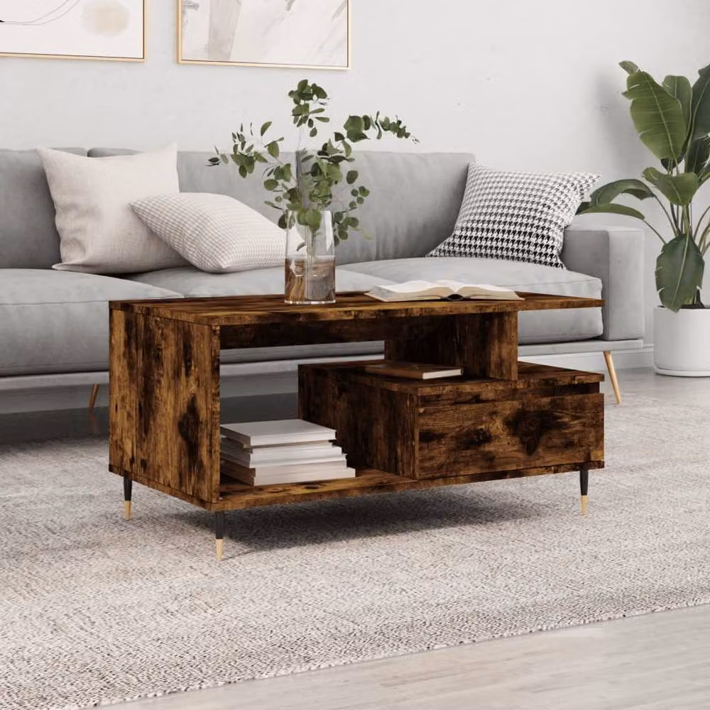 Berkfield Home Modern Rectangular Coffee Table in Smoked Oak Brown, W/D/H: 90 x 49 x 45 cm – 2