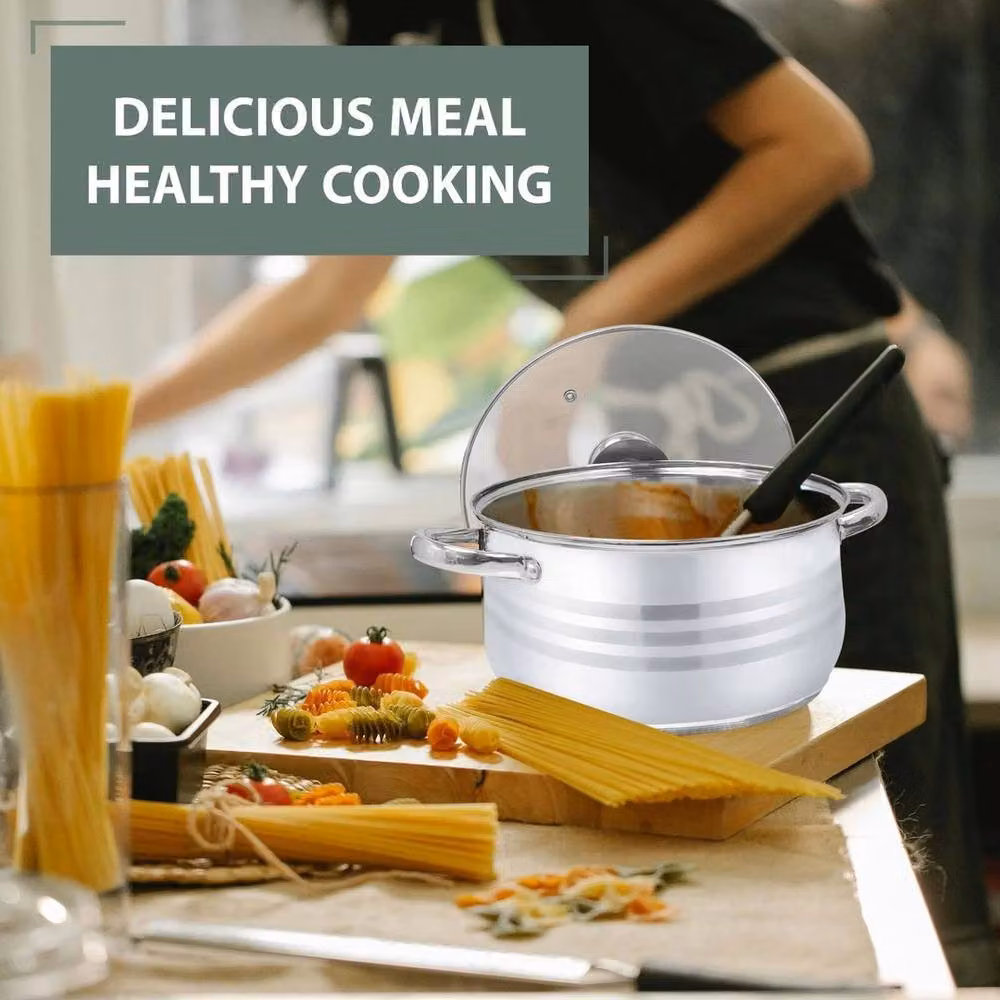 FLAVORA 12-Piece Stainless Steel Stockpot Set with Glass Lids in Metallic Silver – 5