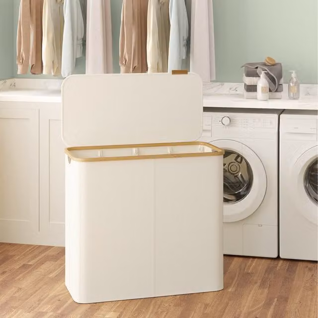 SONGMICS 200L 4-Section Laundry Basket and Hamper with Lid and Removable Bags, White