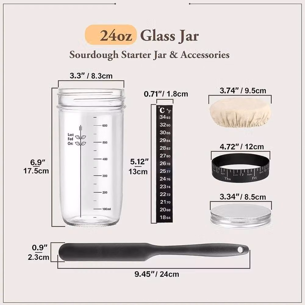 PAWNORA 5-Piece Sourdough Starter Jar Kit, 1000ml, Clear Glass – 2