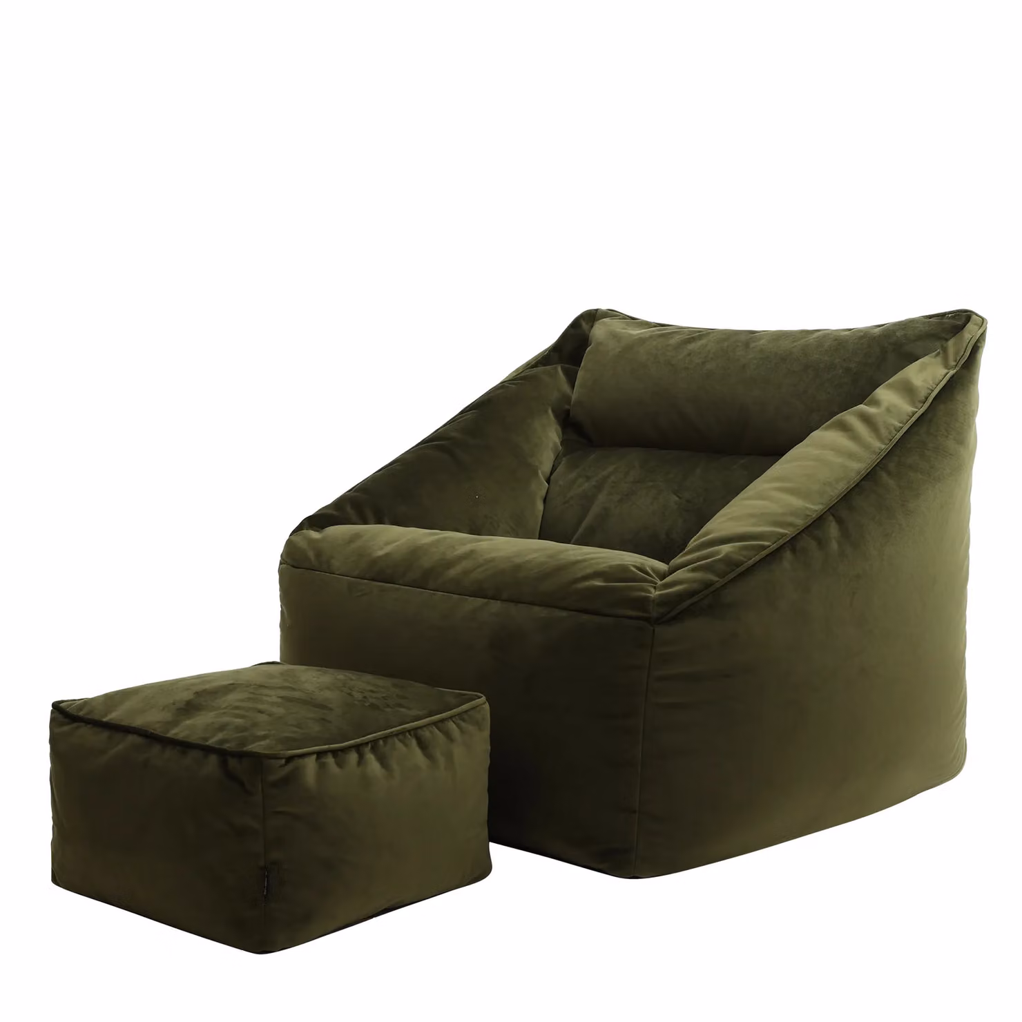 ICON Natalia Velvet Adults Bean Bag Armchair and Pouffe Set in Olive Green – 4