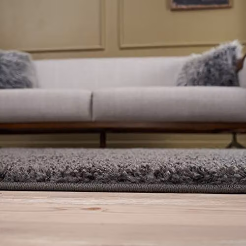 THE RUGS Round Shaggy Soft High Pile Rug, Grey, Diameter: 120 cm – 6