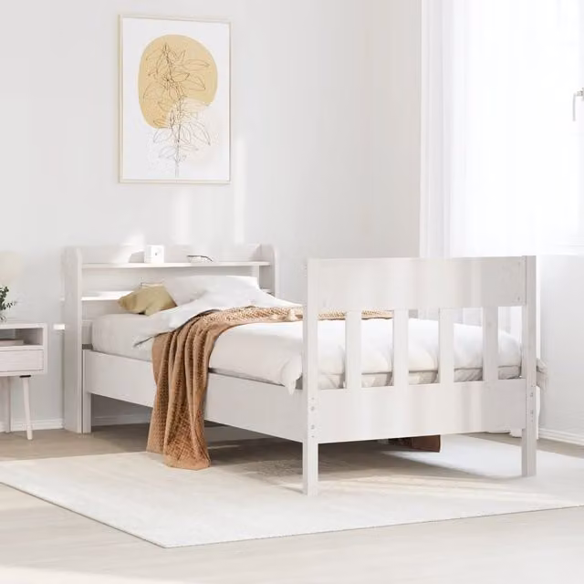Berkfield Home Small Single Solid Wood Pine Bed Frame in White, W: 75 cm, L: 190 cm
