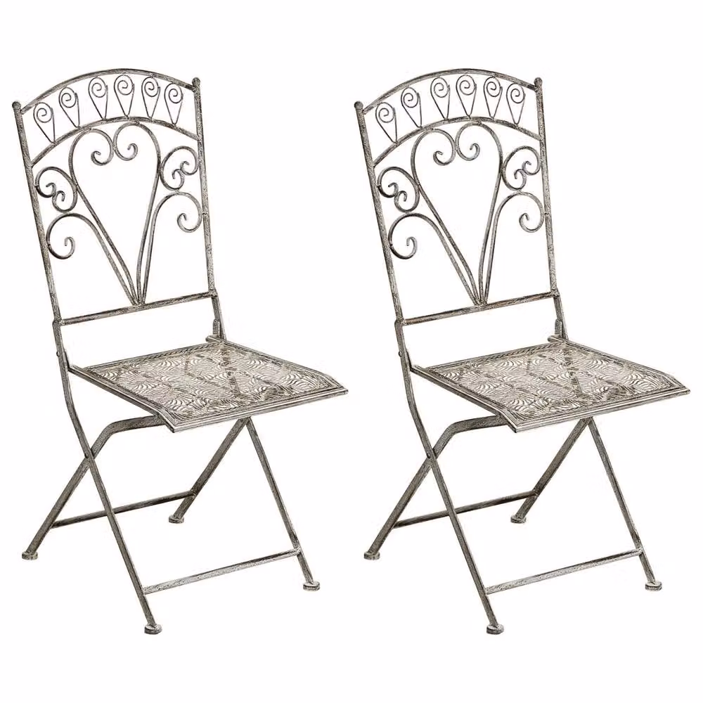 Wyld and Coco Set of 2 Vintage Folding Garden Chairs in Grey Matt Metal – 2