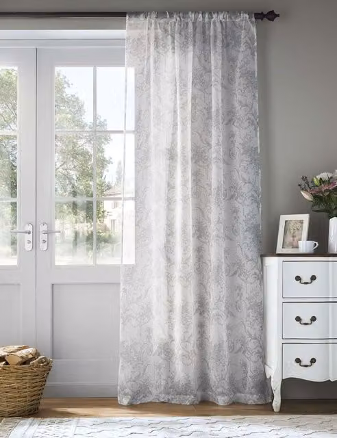Laura Ashley Tuileries Sheer Voile Fabric Panel Curtains in Grey Mix, W: 135 cm, H: 229 cm