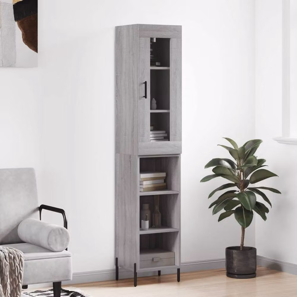 Berkfield Home Grey Sonoma Highboard with Glass Doors and Internal Shelves, W/D/H: 34.5 x 34.5 x 180 cm – 2