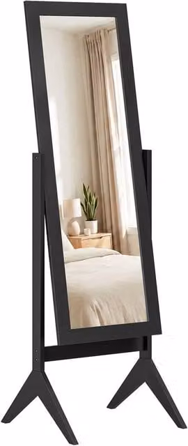 HOMCOM Black Freestanding Full Length Rectangular Mirror with Adjustable Angle